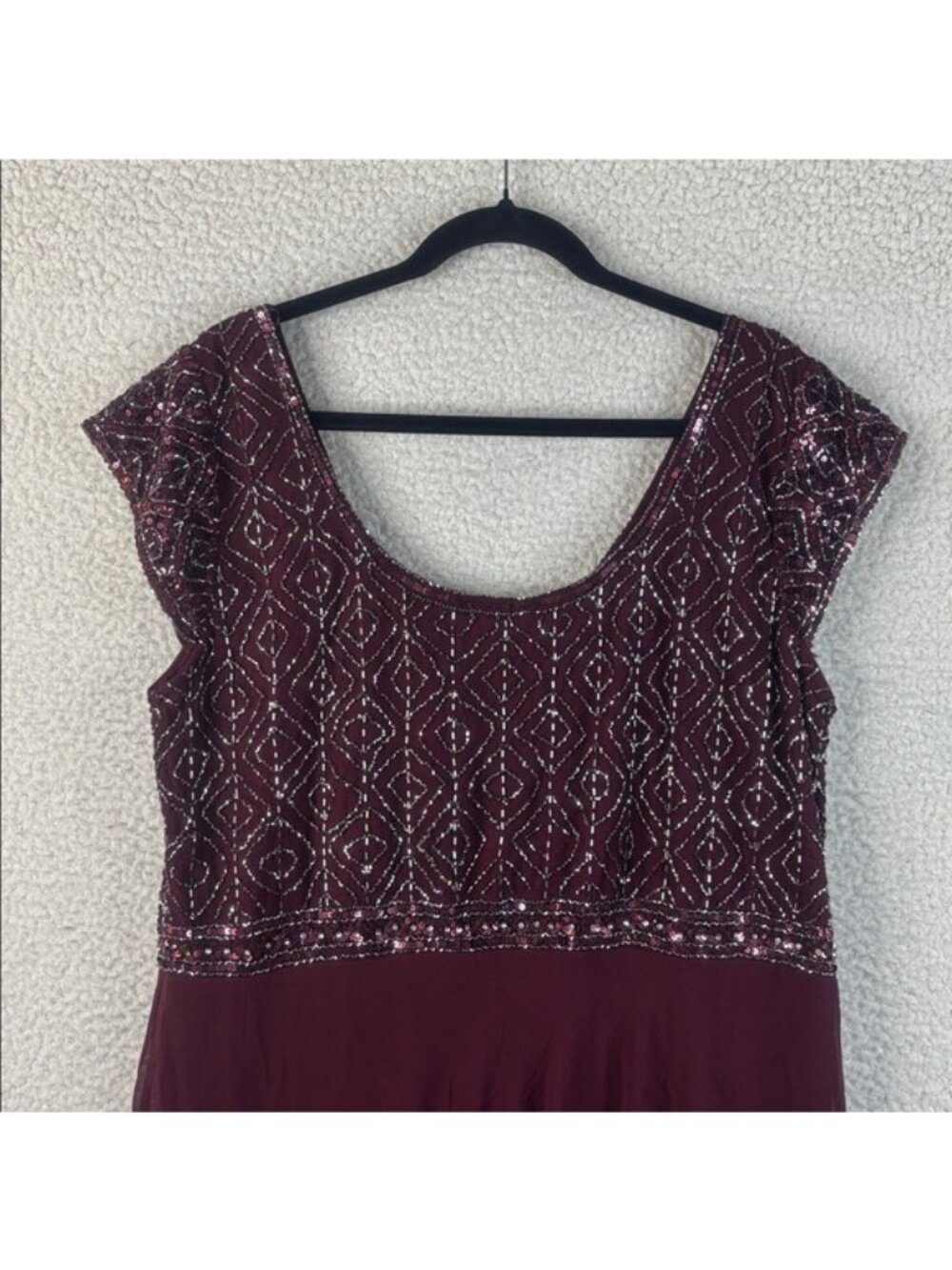 NWT J Kara Womens Burgundy Beaded Short Sleeve Empire Waist Gown PLUS SIZE 18 - Picture 8 of 16